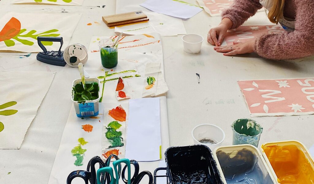 Screen Printing with Stencils to Create a Textile Art Piece Sunny