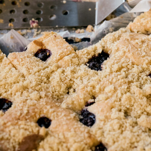 A close up of a blueberry muffin cake in the Tea Room