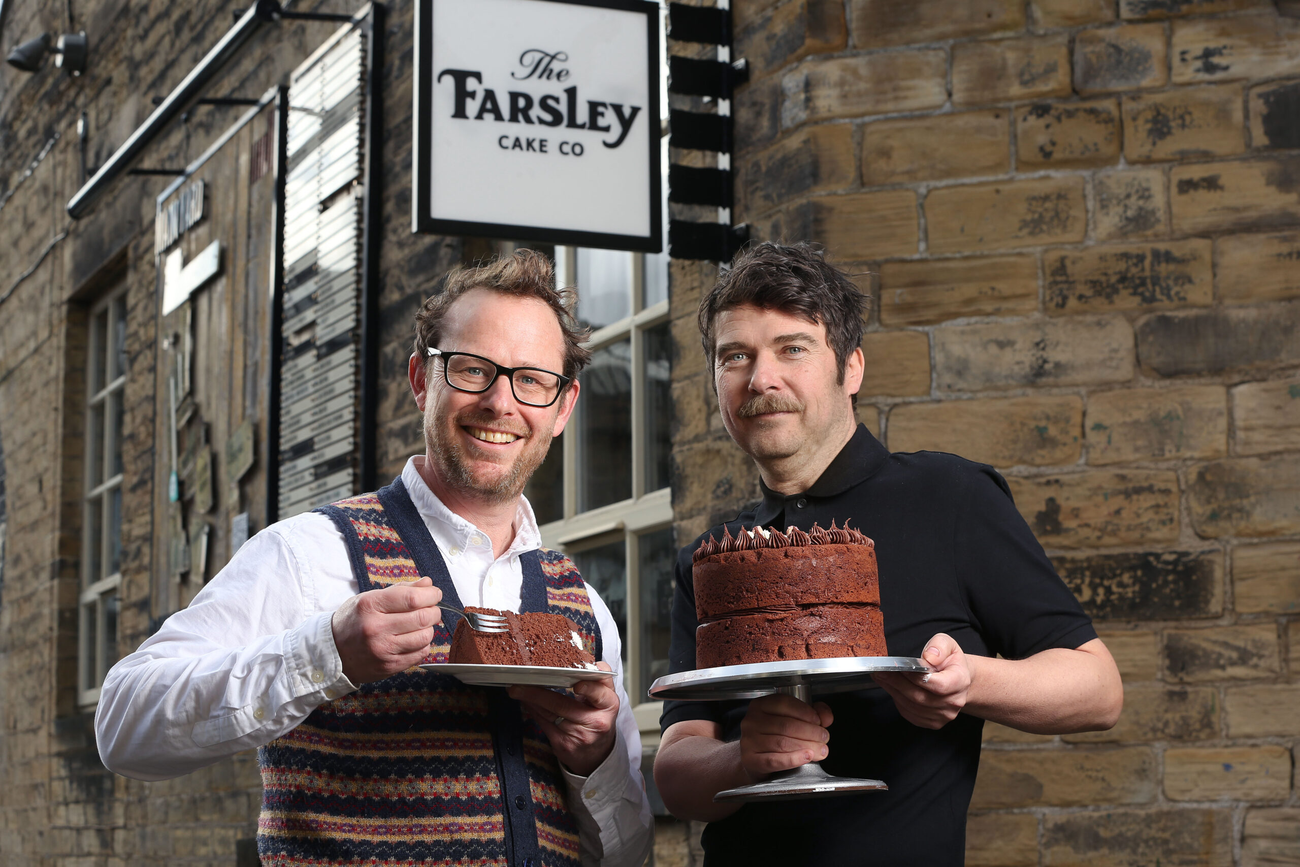 John Gaunt and Steven Newbatt-Macdonald outside The Farsley Cake Company